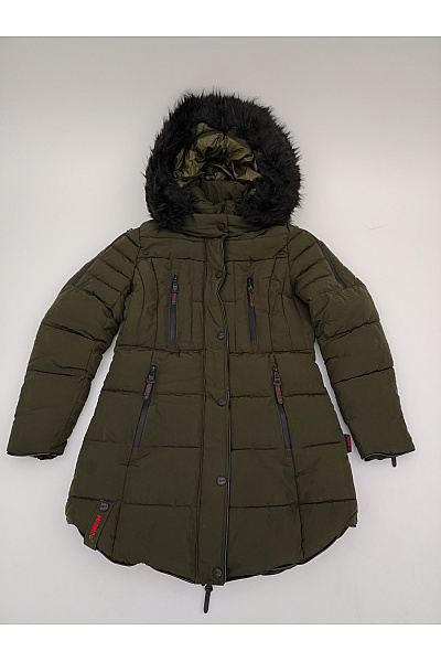 MARIKOO Dámská khaki prošívaná zimní parka s kapucí a kožešinou Vel. M | MARIKOO | obrázek 2