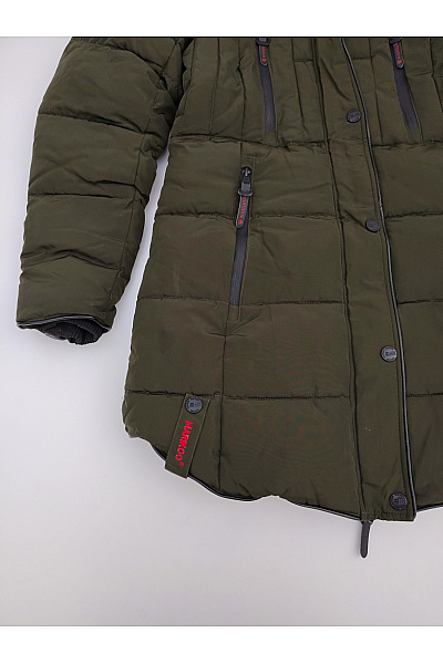 MARIKOO Dámská khaki prošívaná zimní parka s kapucí a kožešinou Vel. M | MARIKOO | obrázek 3