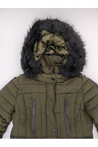 MARIKOO Dámská khaki prošívaná zimní parka s kapucí a kožešinou Vel. M | MARIKOO | obrázek 4