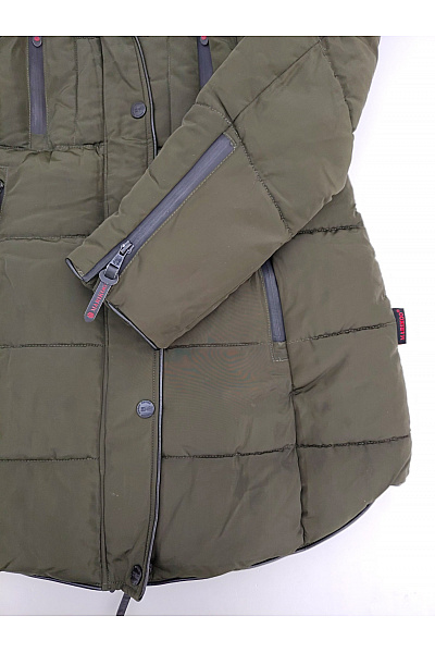 MARIKOO Dámská khaki prošívaná zimní parka s kapucí a kožešinou Vel. M | MARIKOO | obrázek 6