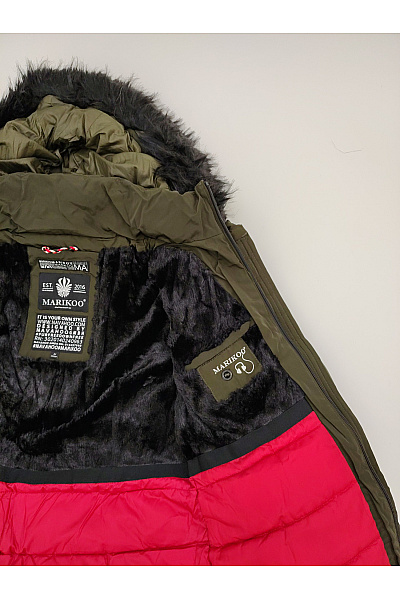 MARIKOO Dámská khaki prošívaná zimní parka s kapucí a kožešinou Vel. M | MARIKOO | obrázek 10