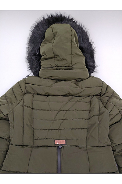 MARIKOO Dámská khaki prošívaná zimní parka s kapucí a kožešinou Vel. M | MARIKOO | obrázek 12