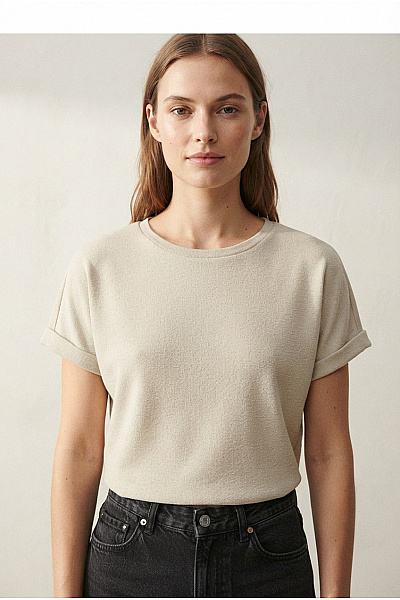 VERO MODA Béžové Dámské Tričko S Krátkým Rukávem A Kulatým Výstřihem Basic Velikost EU M
