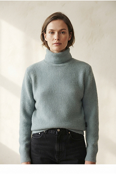 Marks & Spencer Modrý Vlněný Merino Rolák Pletený Basic Vel. EU 52