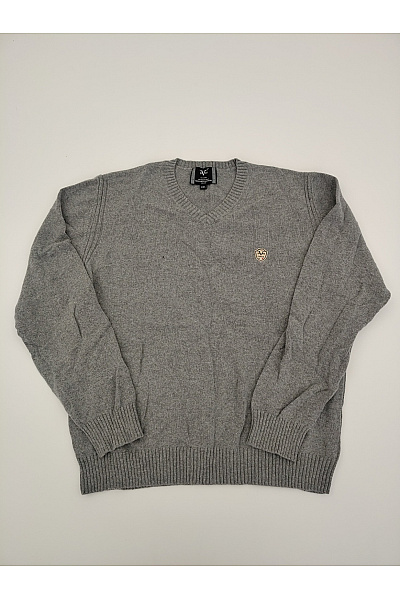 V1969 ITALIA Šedý Pánský Pletený Pulovr S Výstřihem Do V Basic Vel. XXL