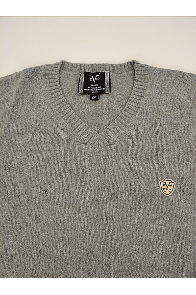 V1969 ITALIA Šedý pánský pletený pulovr s výstřihem do V basic Vel. XXL | V1969 ITALIA | obrázek 4