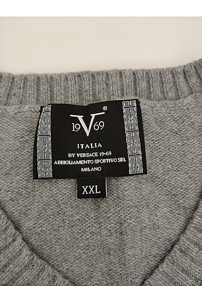 V1969 ITALIA Šedý pánský pletený pulovr s výstřihem do V basic Vel. XXL | V1969 ITALIA | obrázek 6