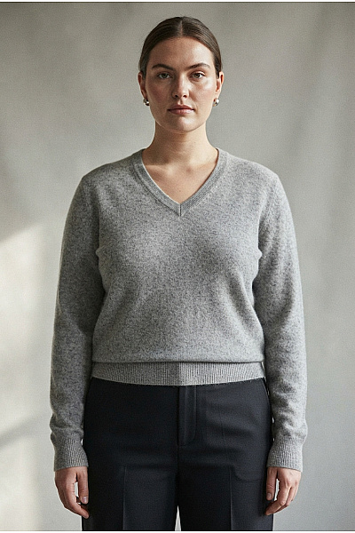 ABSOLUT CASHMERE Šedý Kašmírový Pulovr S Výstřihem Do V Basic Velikost XXL