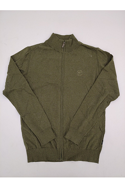 INDICODE Pánský Khaki Pletený Svetr Na Zip Se Stojáčkem Velikost MEDIUM