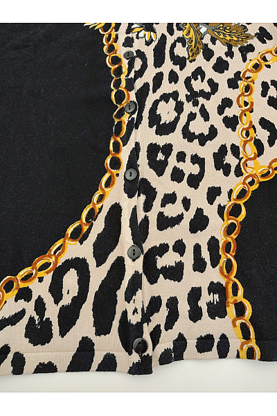 OVANTI Černobílý vzorovaný kardigan s leopardím motivem a řetězy Vel. DE 44 | OVANTI | obrázek 3
