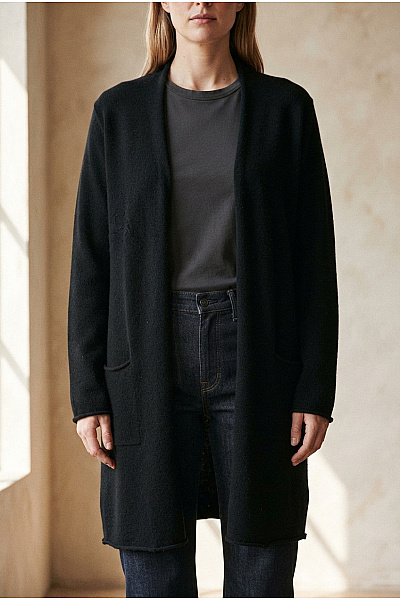 MAX TONSO CASHMERE Černý Kašmírový Kardigan Dlouhý Basic Velikost XXL
