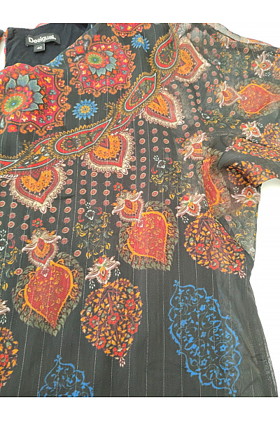DESIGUAL Černé šaty s krátkým rukávem boho vzor Vel. EU 40 | DESIGUAL | obrázek 5