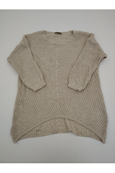 ZAUBERSTERN Béžový Pletený Pulovr Asymetrický Oversized Vel. XXL