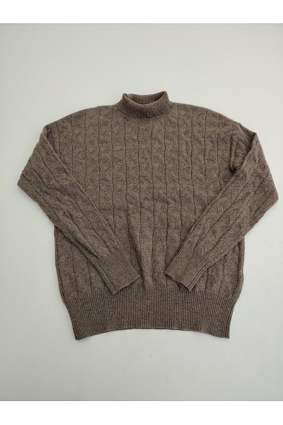 LAWRENCE GREY Hnědý Kašmírový Rolák Copánkový Vzor Oversized Velikost S