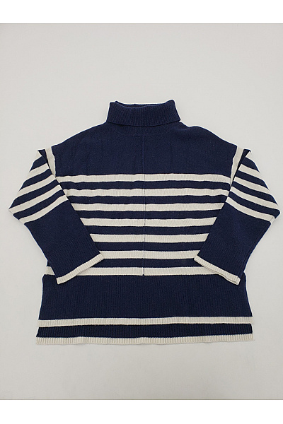 THE MERCER N.Y. Modrý Pruhovaný Vlněný Rolák Merino Oversized Velikost EU 36