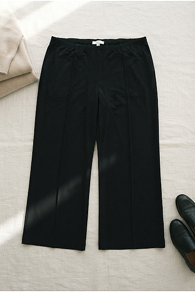 COUTURE LINE Černé široké Kalhoty Pro Plnoštíhlé S Vysokým Pasem Vel. DE 26
