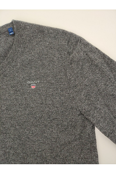 GANT Pánský vlněný šedý pulovr s výstřihem do V basic Velikost L | GANT | obrázek 6