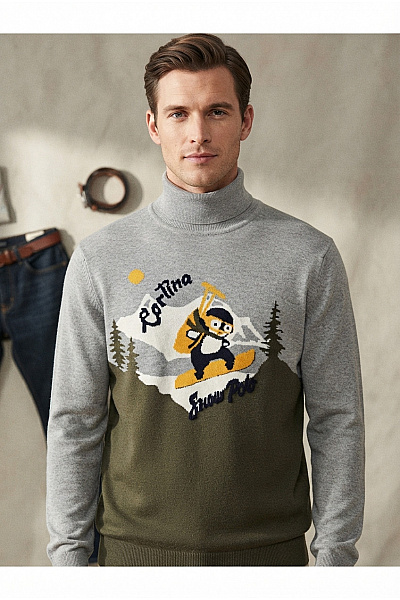 U.S.POLO ASSN. Pánský Khaki Pletený Rolák S Vánočním Motivem Velikost M