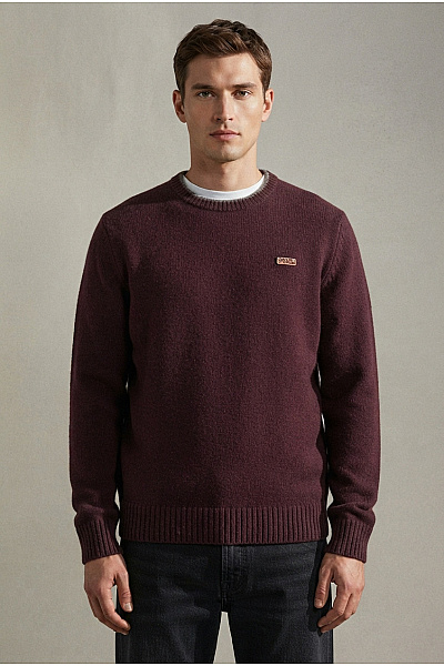NAPAPIJRI Pánský Vlněný Pulovr Vínový Pletený Basic Vel. XXL