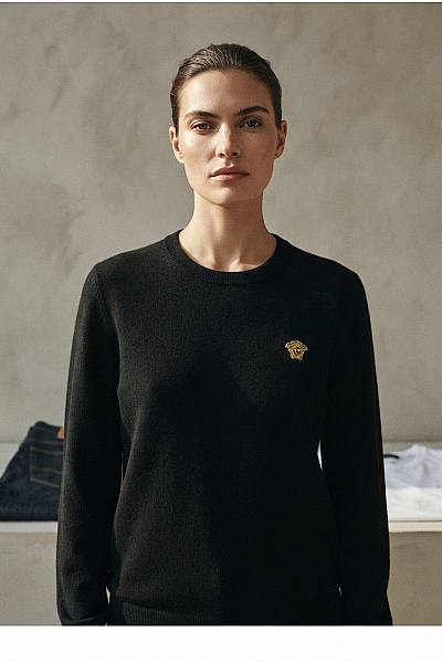 VERSACE Černý Vlněný Pulovr S Dlouhým Rukávem Basic Vel. XL