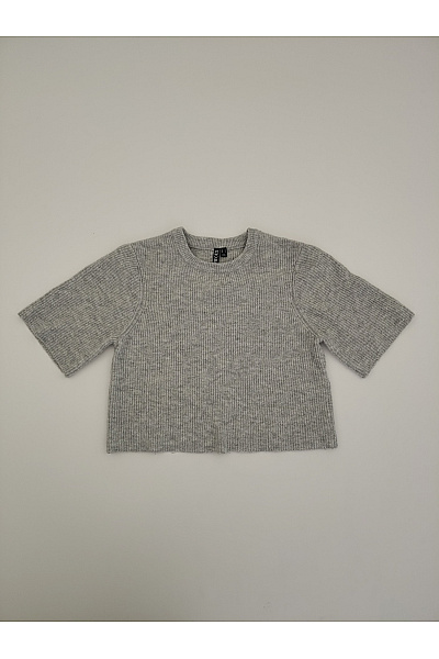 PIECES Šedý žebrovaný crop svetřík s krátkým rukávem basic Vel. EU M | PIECES | obrázek 2