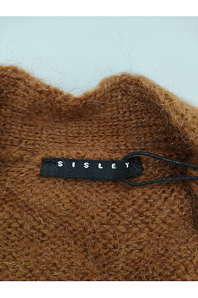 SISLEY Hnědý pletený kardigan do véčka s balonovými rukávy Vel. M | SISLEY | obrázek 4