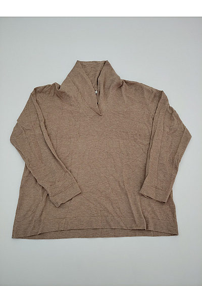 Belinda Gold Hnědý Dámský Pulovr S Výstřihem Do V Oversized Velikost EU 48