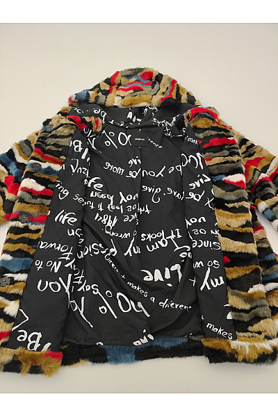 DESIGUAL Barevná chlupatá zimní bunda s kapucí Velikost L | DESIGUAL | obrázek 6