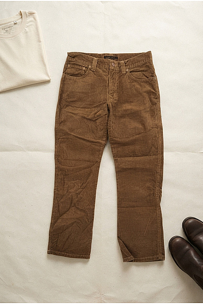 Nudie Jeans Pánské Hnědé Manšestrové Kalhoty Bavlněné Rovné Vel. US W30 L32