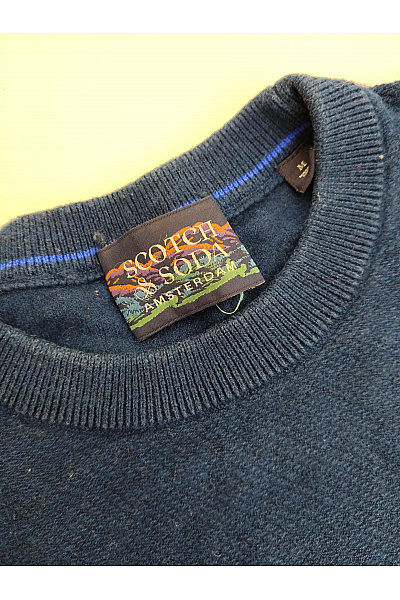 Scotch & Soda Pánský modrý bavlněný pulovr s dlouhým rukávem basic Vel. M | Scotch & Soda | obrázek 3