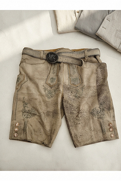 Trachten Deiser Béžové Kožené Kraťasy S Páskem Vintage Vel. EU 56