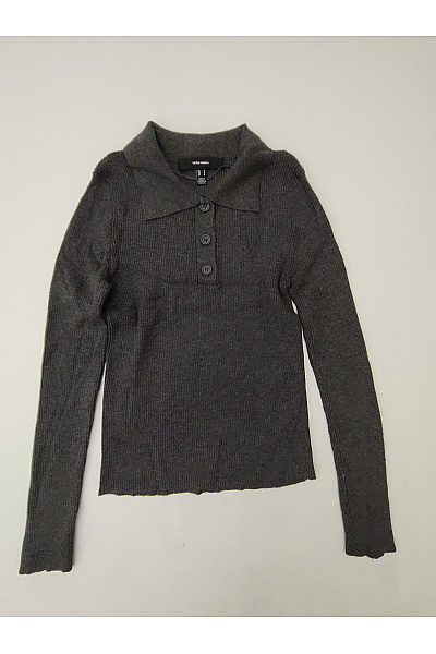 VERO MODA Šedý Pletený žebrovaný Pulovr S Límečkem Na Knoflíky Velikost EU S