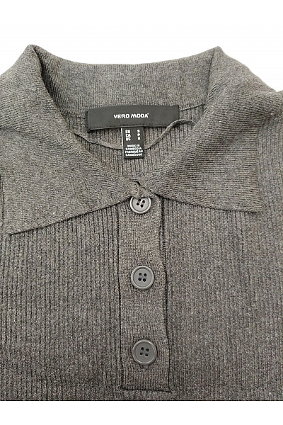 VERO MODA Šedý pletený žebrovaný pulovr s límečkem na knoflíky Velikost EU S | VERO MODA | obrázek 3
