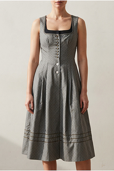 Turi Landhaus Šedé Midi Dirndl šaty Propínací Elegantní Retro Velikost DE 34