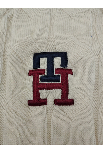 TOMMY HILFIGER Béžový vlněný pulovr copánkový vzor do véčka Vel. US XXL | TOMMY HILFIGER | obrázek 4