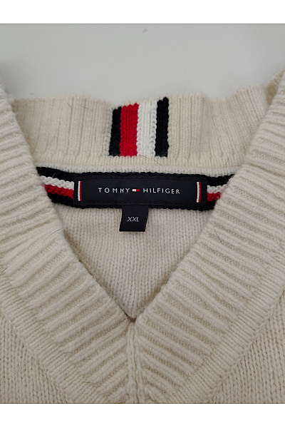 TOMMY HILFIGER Béžový vlněný pulovr copánkový vzor do véčka Vel. US XXL | TOMMY HILFIGER | obrázek 5