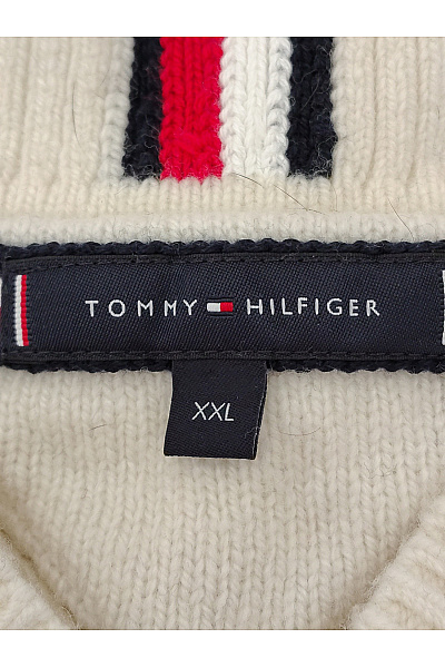 TOMMY HILFIGER Béžový vlněný pulovr copánkový vzor do véčka Vel. US XXL | TOMMY HILFIGER | obrázek 6