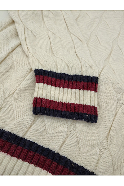 TOMMY HILFIGER Béžový vlněný pulovr copánkový vzor do véčka Vel. US XXL | TOMMY HILFIGER | obrázek 7