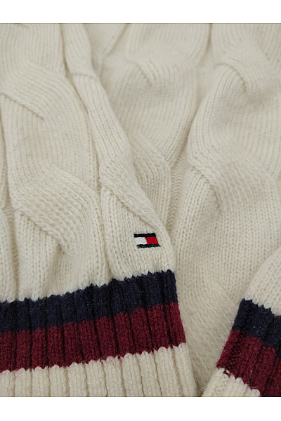 TOMMY HILFIGER Béžový vlněný pulovr copánkový vzor do véčka Vel. US XXL | TOMMY HILFIGER | obrázek 9