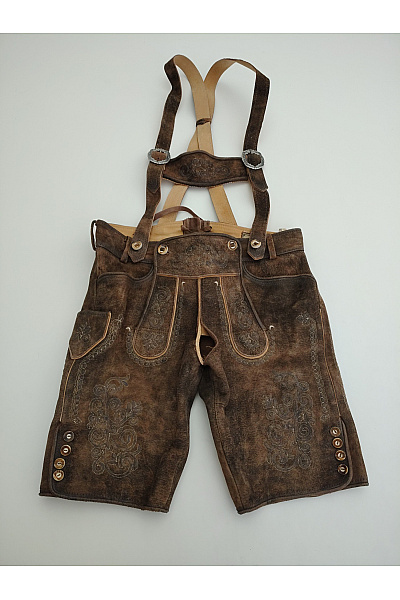 Trachten Deiser Pánské Kožené Kraťasy S Kšandami Vintage Retro Velikost DE 48