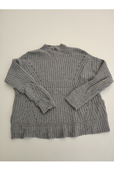 ESISTO Šedý Vlněný Pulovr Se Stojáčkem Pletený Oversized Velikost XL
