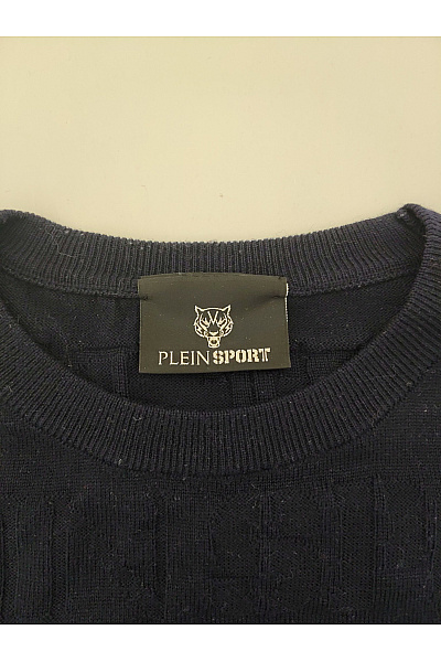 PLEIN SPORT Pánský vlněný pulovr Merino modrý pletený vzorovaný Velikost XL | PLEIN SPORT | obrázek 5