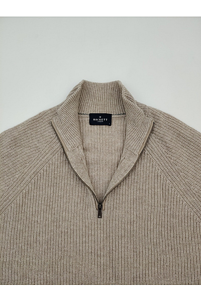 HACKETT Béžový vlněný merino pulovr se stojáčkem na zip Velikost L | HACKETT | obrázek 4