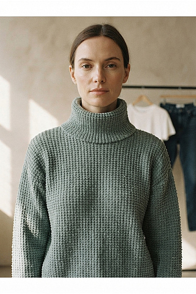 HELENA VERA Dámský Zelený Pletený Rolák Oversized Velikost DE 40