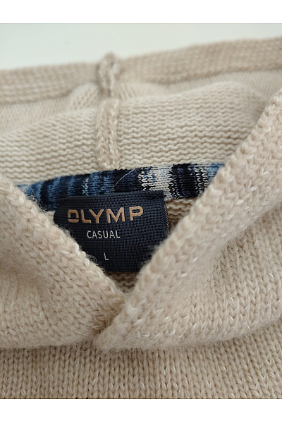 OLYMP Béžový pletený pulovr s kapucí a pruhovaným lemem Vel. L | OLYMP | obrázek 4