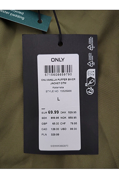 ONLY Dámská khaki prošívaná bunda křivák puffer Vel. L | ONLY | obrázek 7
