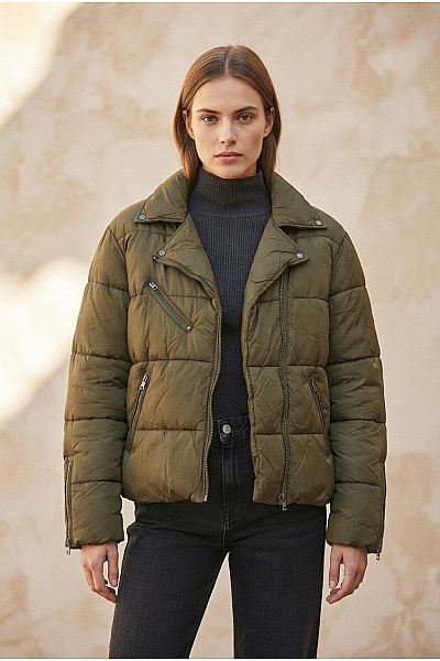ONLY Dámská Khaki Prošívaná Bunda Křivák Puffer Vel. L