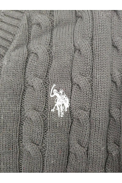 U.S.POLO ASSN. Černý bavlněný copánkový pulovr s výstřihem do V Vel. US M | U.S.POLO ASSN. | obrázek 4