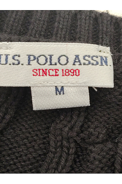U.S.POLO ASSN. Černý bavlněný copánkový pulovr s výstřihem do V Vel. US M | U.S.POLO ASSN. | obrázek 6