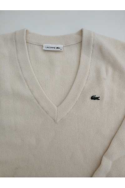 LACOSTE Béžový vlněný pulovr do véčka Velikost EU 36 | LACOSTE | obrázek 3